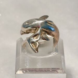Sterling Silver 925 Dolphin Friendly Wrap Overlap Ring Size 4.75